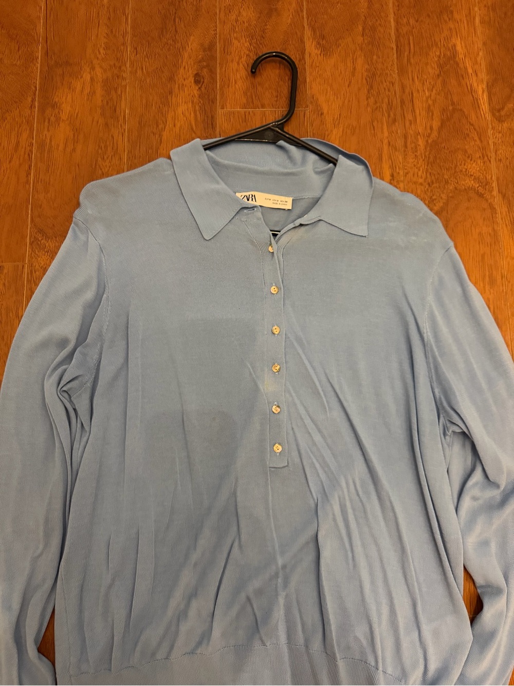 Zara Light Blue Button-Front Collared Long Sleeve Top